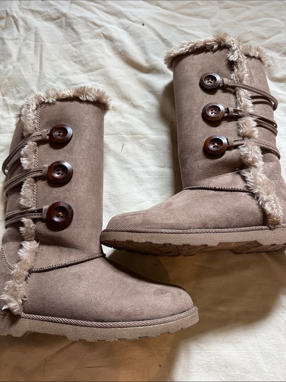 Women’s Faux Fur Button Boots - Taupe Never Worn